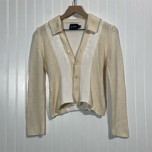 Lottie Hall Knit Collared Cardigan‎ Sweater Small Cream Ivory Button Front Y2K